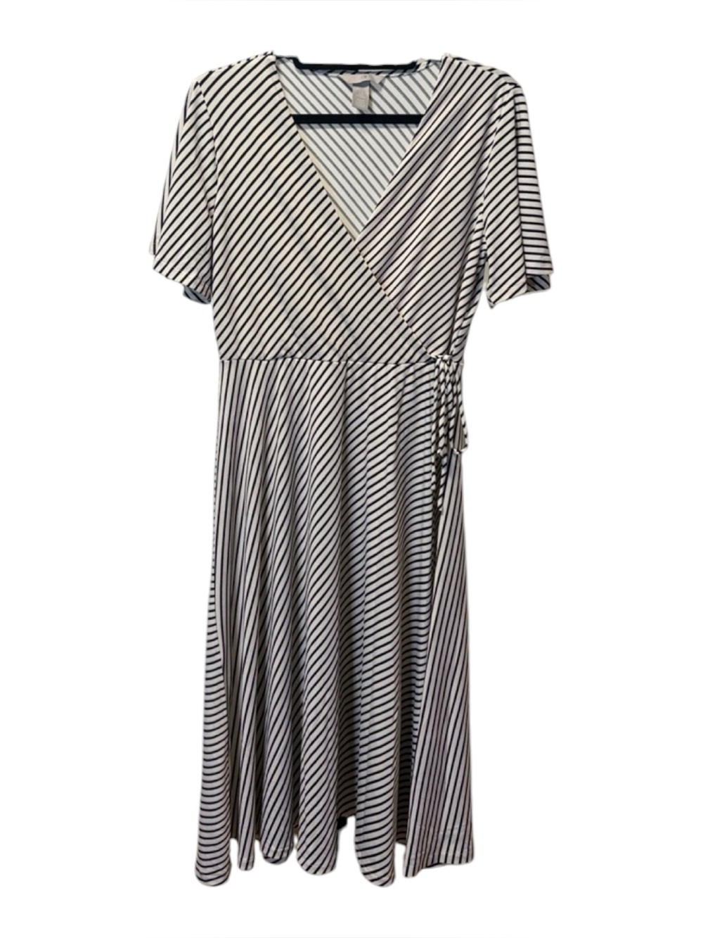 H&M Black and White Striped Wrap Midi Dress